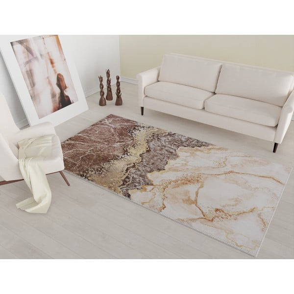 Koňakově hnědo-krémový pratelný koberec 80x50 cm - Vitaus-image-1