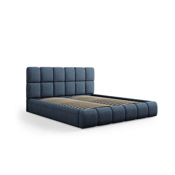 Tmavě modrá čalouněná dvoulůžková postel s úložným prostorem s roštem 180x200 cm Bellis – Micadoni Home