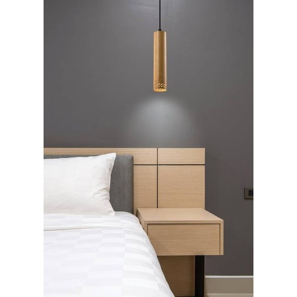 Černé závěsné svítidlo s dřevěným stínidlem ø 7 cm Tubo – Candellux Lighting-image-1