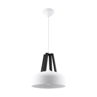 Bílo-černé závěsné svítidlo s dřevěným/kovovým stínidlem ø 30 cm Olla - Nice Lamps