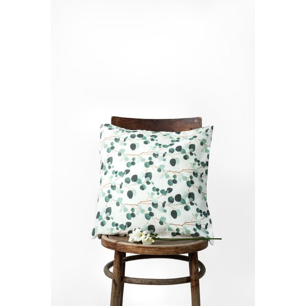 Bílo-zelený lněný povlak na polštář Linen Tales Eucalyptus, 50 x 50 cm-image-1