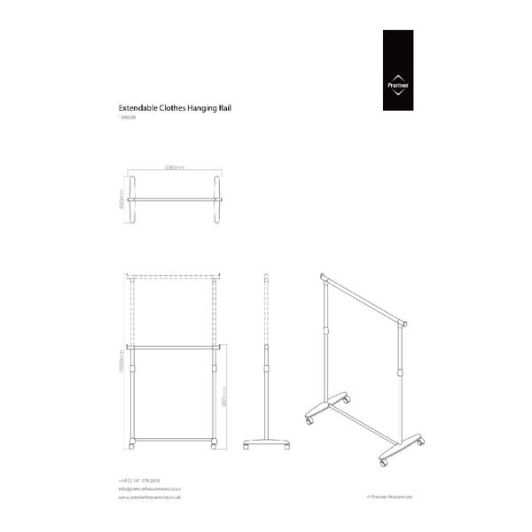 Kovový teleskopický/pojízdný stojan na oblečení ve stříbrné barvě – Premier Housewares-image-4