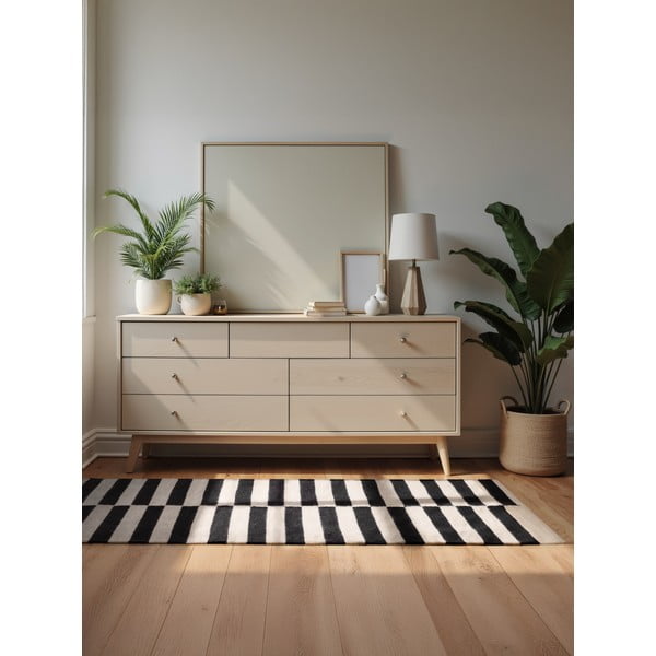 Černo-bílý oboustranný ručně tkaný vlněný koberec 80x150 cm Donna – Hanse Home-image-1