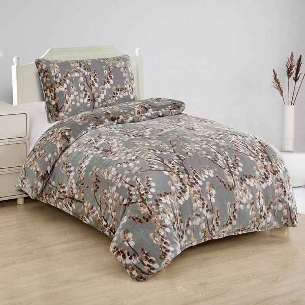 Šedé povlečení na jednolůžko z mikroplyše 140x200 cm Branches – My House