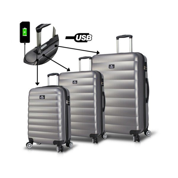 Sada 3 šedých cestovních kufrů na kolečkách s USB porty My Valice RESSO Travel Set-image-3