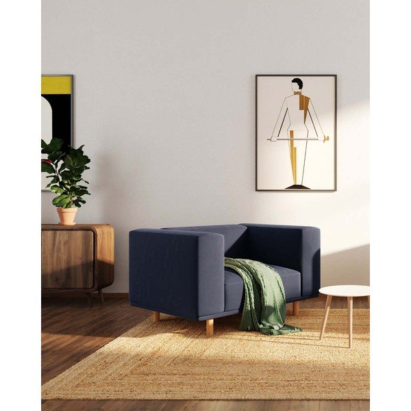 Tmavě modré sametové relaxační křeslo Kukumo – Ame Yens-image-1