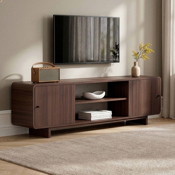 TV stolek v dekoru ořechu v tmavě přírodní barvě 180x52x34 cm Mirel – Nordure-image-3