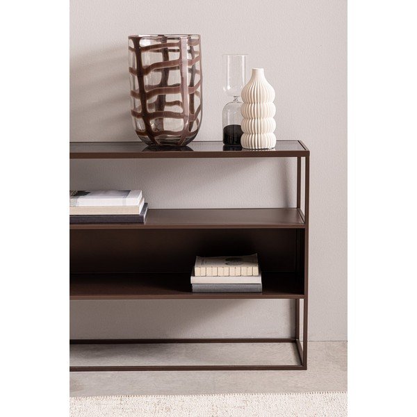 Tmavě hnědý konzolový stolek se skleněnou deskou 30x140 cm Godric – Bizzotto-image-1