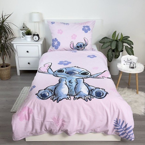 Světle růžové bavlněné dětské povlečení na jednolůžko 140x200 cm Lilo & Stitch "Pink" – Jerry Fabrics-image-1