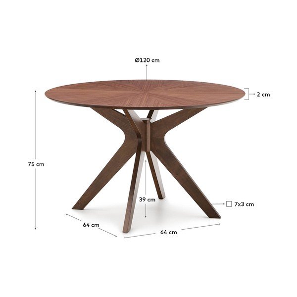 Kulatý jídelní stůl s deskou v dekoru ořechového dřeva ø 120 cm Naanim – Kave Home-image-4