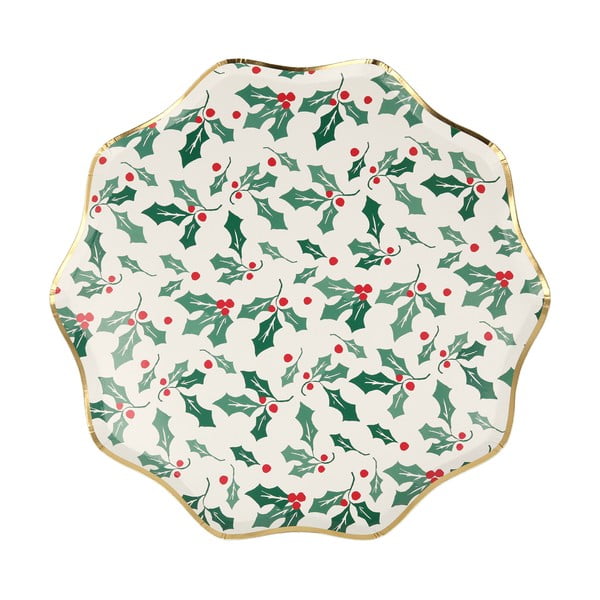 Papírové jednorázové tácky v sadě  8 ks Holly Pattern – Meri Meri