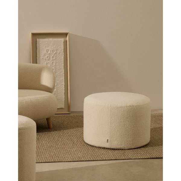 Krémový taburet z textilie bouclé Kaeli – Kave Home-image-1