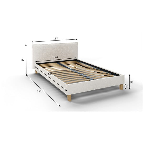 Krémová čalouněná dvoulůžková postel s roštem 140x200 cm Tina – Ropez-image-4