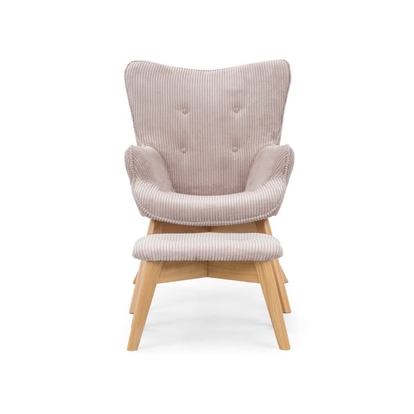 Světle růžové manšestrové křeslo s podnožkou Niko – Ropez-image-3
