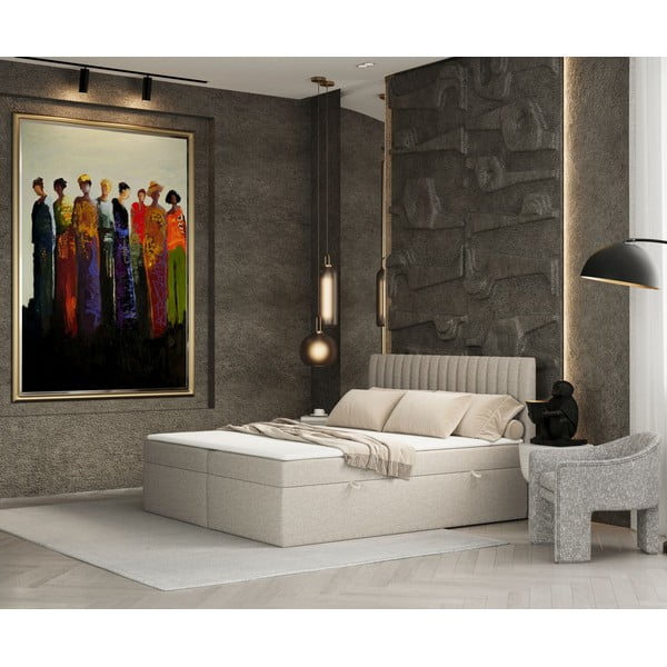 Béžová boxspring postel s úložným prostorem 140x200 cm Spencer – Maison de Rêve-image-1