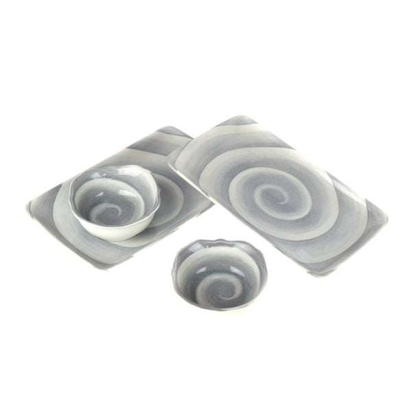 Set 2 keramických talířů a misky Made In Japan Grey Swirl
