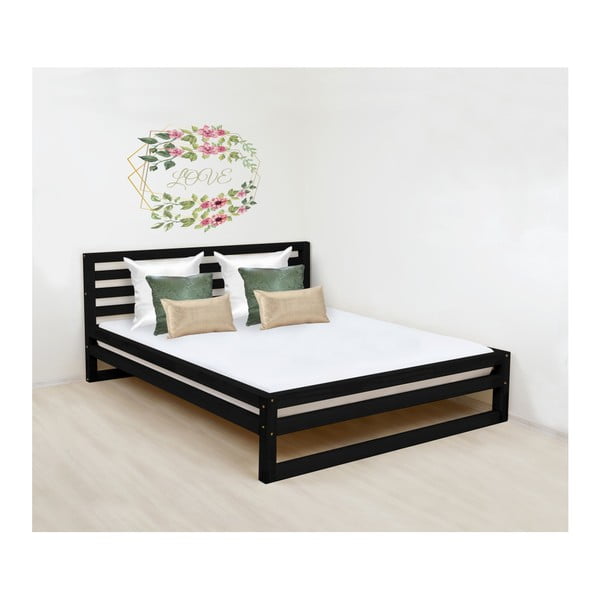 Černá dřevěná dvoulůžková postel Benlemi DeLuxe, 190 x 180 cm