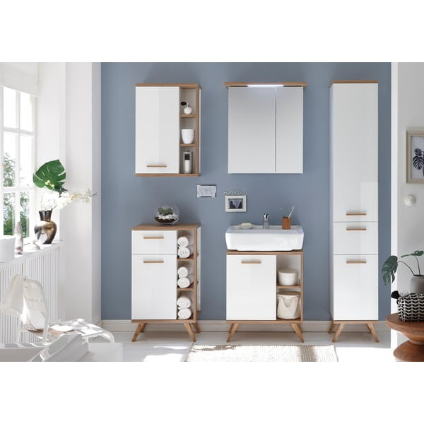 Bílá závěsná koupelnová skříňka se zrcadlem 60x72 cm Set 923 - Pelipal-image-3