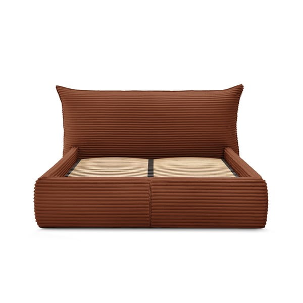 Čalouněná dvoulůžková postel v cihlové barvě s úložným prostorem a roštem 160x200 cm Jade – Bobochic Paris-image-4