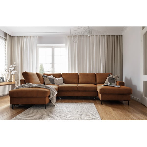 Oranžovohnědá manšestrová rozkládací rohová pohovka (levý roh) Lofty Lilly – Miuform-image-4