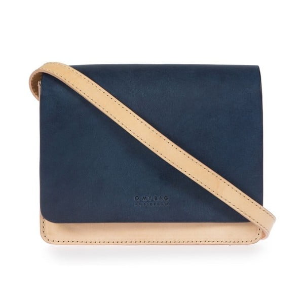 Béžovo-modrá kožená taška přes rameno O My Bag Audrey, 27 x 21 cm
