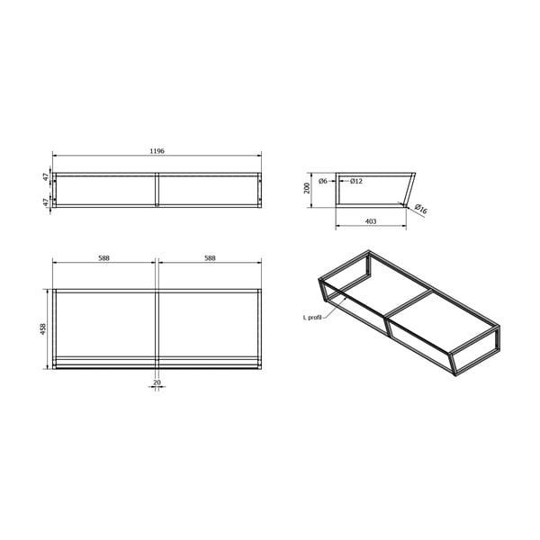 Černý ocelový závěsné podstavec pod umyvadlo 120x20 cm Ska – Sapho-image-3