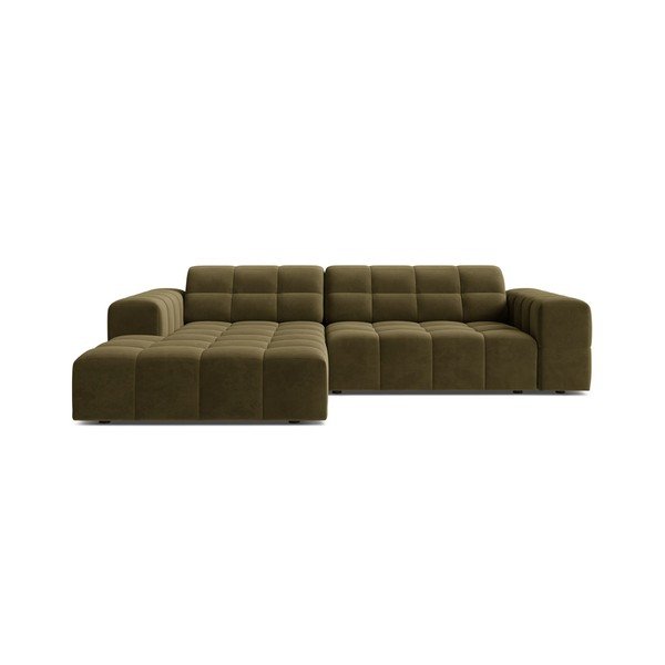 Khaki sametová rohová pohovka (levý roh/s lenoškou) Chicago – Cosmopolitan Design
