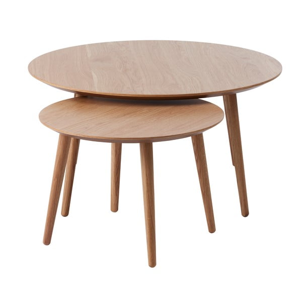 Kulaté konferenční stolky v dekoru dubu v přírodní barvě v sadě 2 ks  ø 88 cm Adda – Unique Furniture-image-2