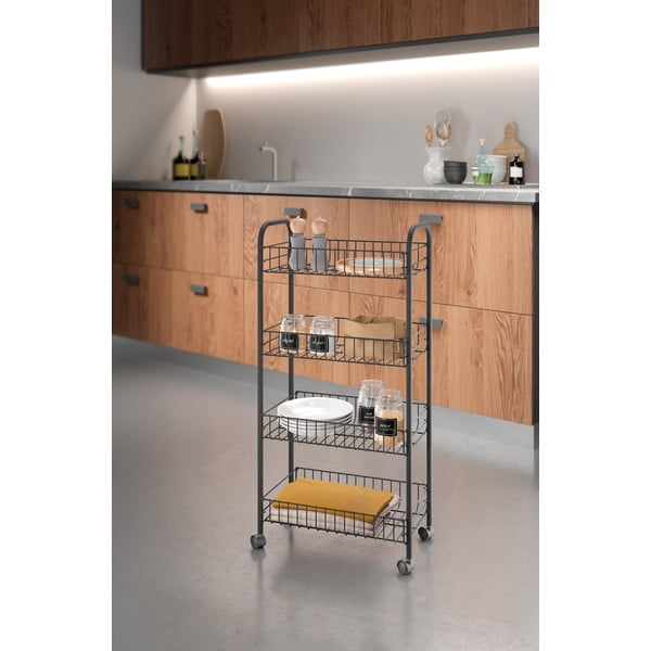 Černý kovový pojízdný regál 41x84 cm Ascona – Metaltex-image-2