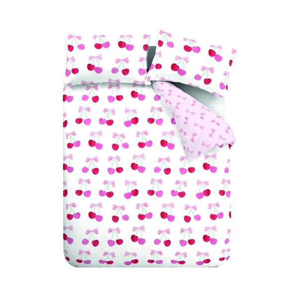 Bílé/růžové povlečení na dvoulůžko/prodloužené 230x220 cm Cherries and Bows – Catherine Lansfield