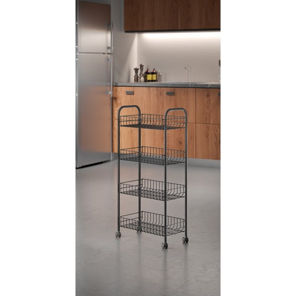 Černý kovový pojízdný regál 41x84 cm Ascona – Metaltex-image-3