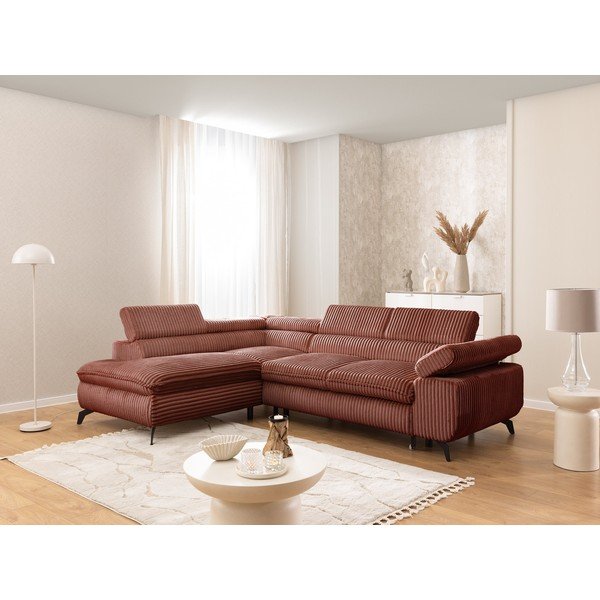 Manšestrová rohová pohovka v terakotové barvě (levý roh/do L) Marbeya  – Ropez-image-1