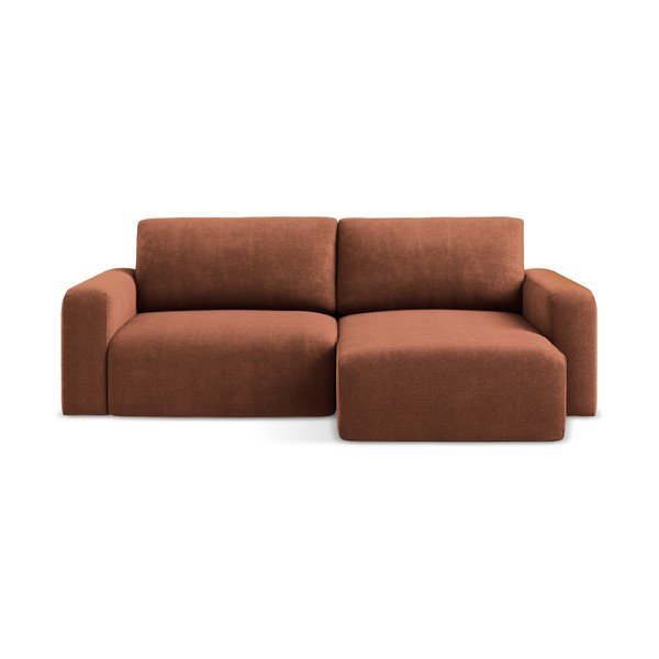 Žinylková rozkládací/s úložným prostorem rohová pohovka v terakotové barvě (pravý roh/s lenoškou) Kona – Makamii