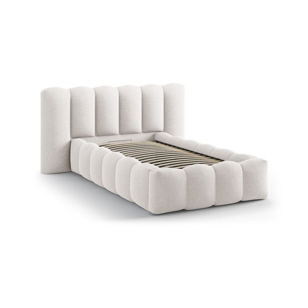 Krémová čalouněná jednolůžková postel s úložným prostorem s roštem 90x200 cm Lupine – Micadoni -image-2
