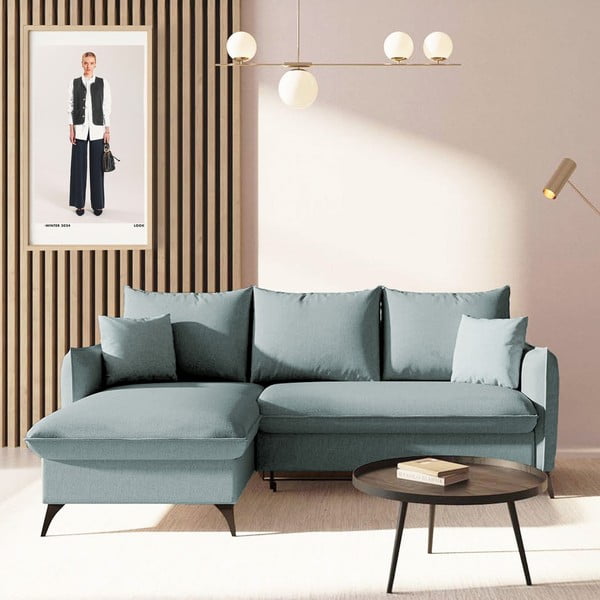 Světle modrá rozkládací/s úložným prostorem rohová pohovka (levý roh/s lenoškou) Brim – Rodier-image-1