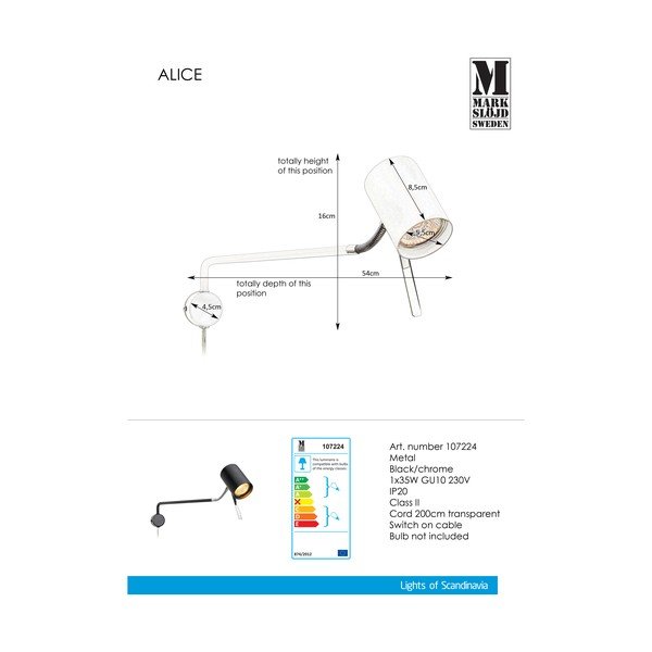 Černé nástěnné svítidlo Markslöjd Alice 1L-image-2