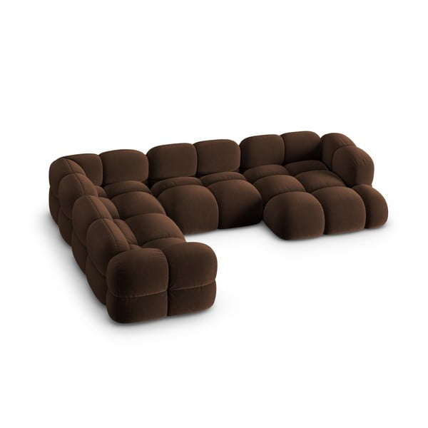 Tmavě hnědá sametová rohová pohovka (levý roh/do "U") Loretto – Cosmopolitan Design-image-2