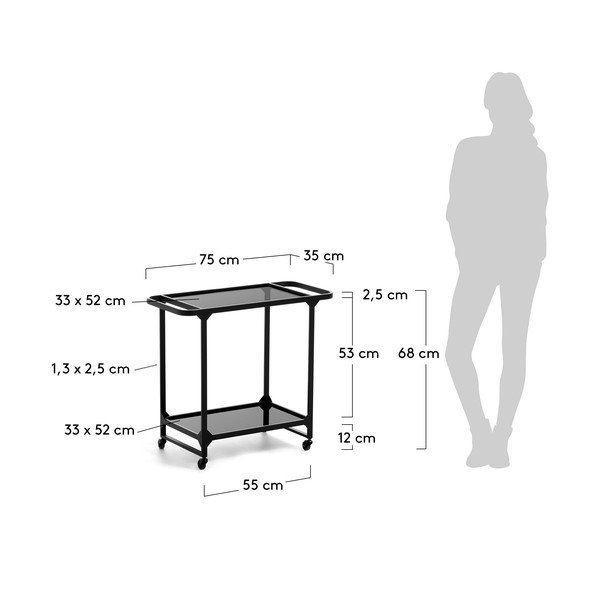 Černý kovový pojízdný vozík Kave Home Duilia-image-4