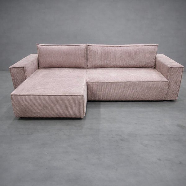 Světle růžová manšestrová rozkládací/s úložným prostorem rohová pohovka Nihad - II. jakost – Bobochic Paris-image-1