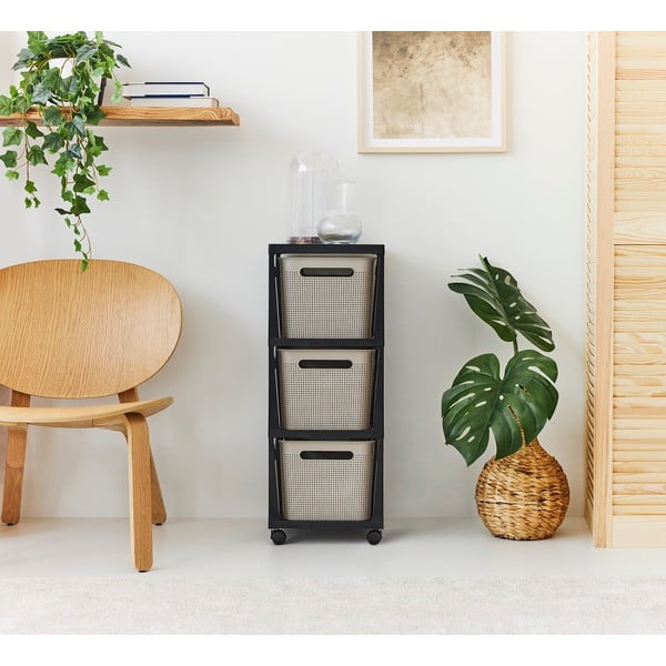 Černo-béžový plastový pojízdný regál 30x77 cm Brisen - Rotho-image-1