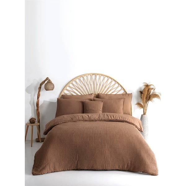 Hnědé povlečení na jednolůžko z bavlny Renforcé 140x200 cm Waffle Striped – Mila Home Luxury