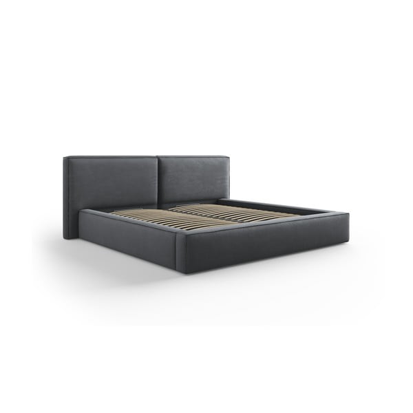 Tmavě šedá čalouněná dvoulůžková postel s úložným prostorem a roštem 200x200 cm Arendal – Cosmopolitan Design