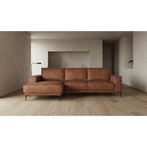 Koňakově hnědá rohová pohovka z imitace kůže (levý roh) Copenhagen – Scandic-image-4