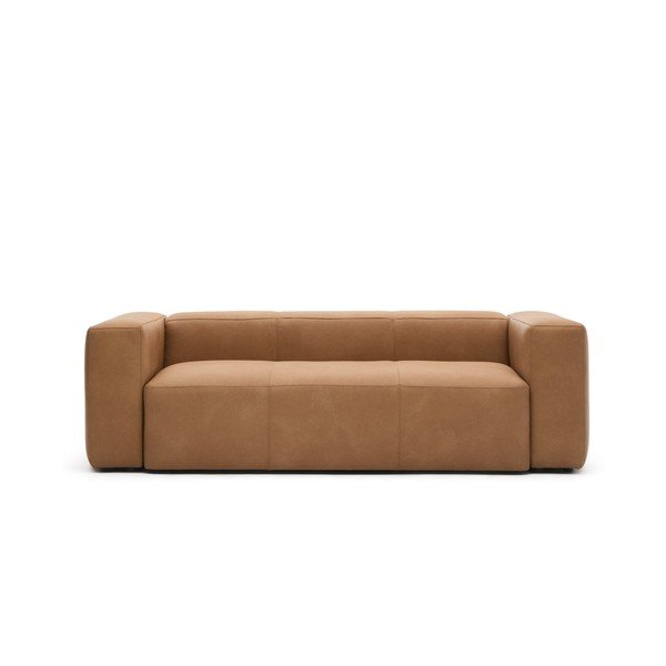 Hnědá kožená pohovka 240 cm Blok – Kave Home