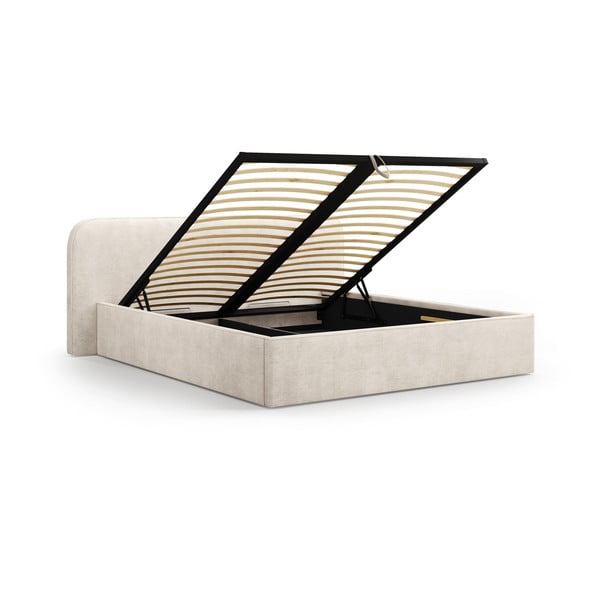 Béžová čalouněná dvoulůžková postel s úložným prostorem s roštem 140x200 cm Elizabeth – Micadoni -image-2