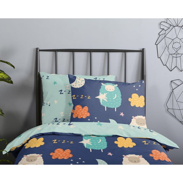 Modré bavlněné dětské povlečení na jednolůžko/prodloužené 140x220 cm Sheep – Good Morning-image-2