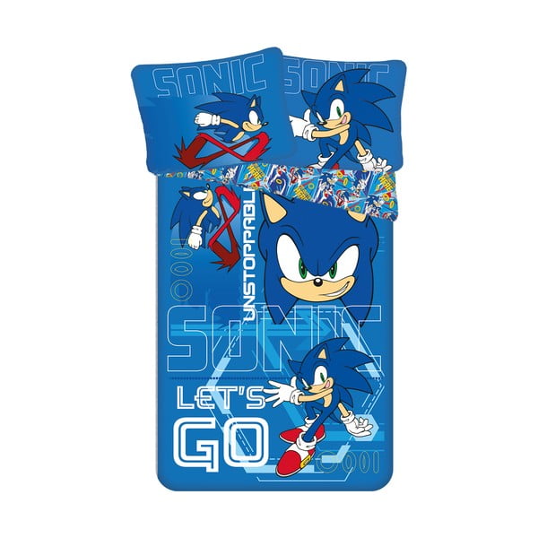 Modré bavlněné dětské povlečení na jednolůžko 140x200 cm Sonic "Let´s go" – Jerry Fabrics