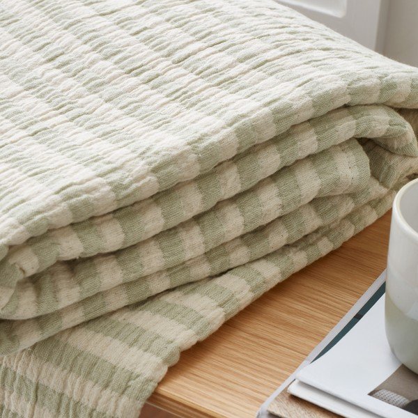 Zelená bavlněná deka 150x200 cm Cotton Muslin Stripe – Bianca-image-1