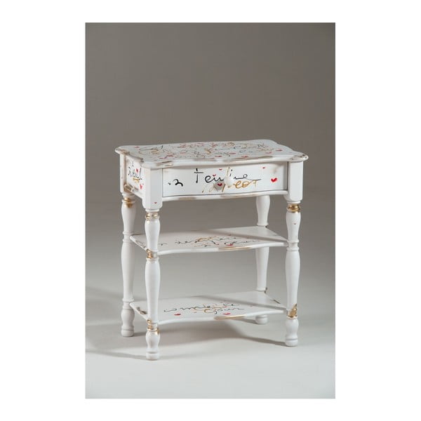 Bílý dřevěná noční stolek se zásuvkou Castagnetti Romance