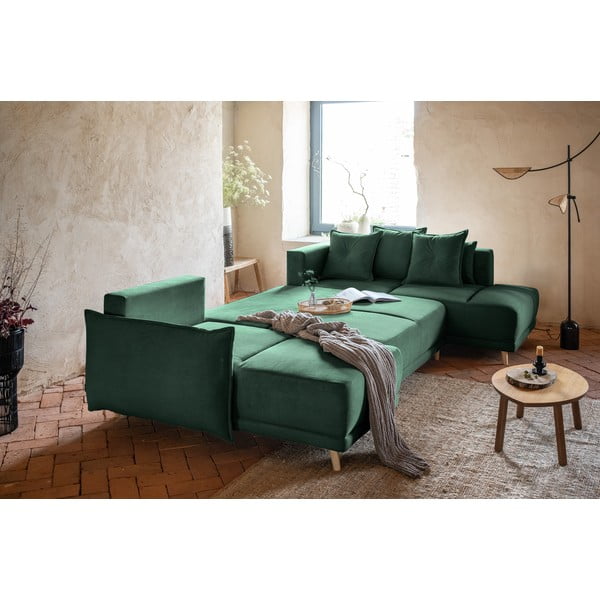 Zelená manšestrová rozkládací rohová pohovka (pravý roh/do "U") Lazy Lukka – Miuform-image-4